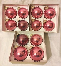 12 X GROSSE ALTE VINTAGE GLAS WEIHNACHTSKUGELN * H 9,0 CM * ROSAROT * OVP *SCHÖN