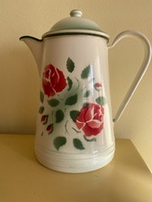 Alte Emaille Email Kanne Rosen Blumen DREXLER Vintage Landhaus