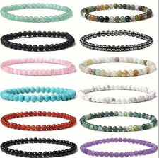 Edelstein Armband 4mm Perlen Türkis Amethyst Rosenquarz Achat Karneol Naturstein