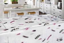 Schutzfolie Tischdecke "Federn" Transparent bedruckt in 1,4m Breite Meterware