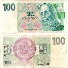 Banknote Tschechische Republik 100 Korun  gebrauchter Geldschein aus 1993
