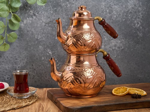 Kupfer teekanne mit - kupfer, holzgriff