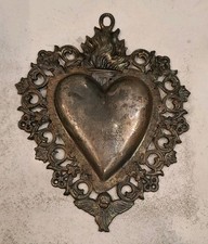 Antike Votivgabe - flammendes Herz - Blech Silberblech