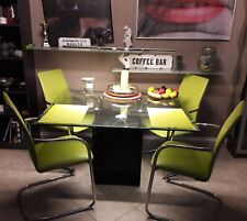 Designer-Esstisch, Glasplatte, Chrom, Gestell Marmor, schwarz