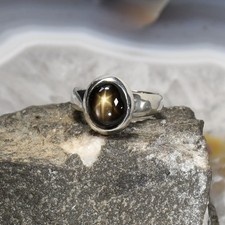 Schwarzer Stern Saphir Ring, 925 Silber, Edelsteinring (24321), Edelsteinschmuck