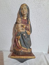 alte Heiligenfigur Holz Maria Jesuskind Madonna  Kind  geschnitzt farbig gefaßt