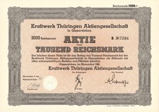  Aktie Kraftwerk Thüringen AG Gispersleben 1941 über 1000 Reichsmark  Wertpapier