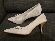 Brautschuhe Hochzeitsschuhe Weiß Stoff High Heels Pumps Größe 39 NEU
