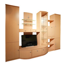 Gwinner Wohnwand Evita Ahorn Light Griff Chrom Matt Ohne Fernseher