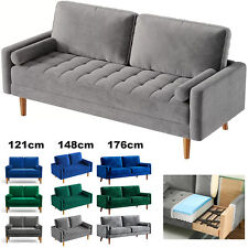 Couch 2/3 Sitzer Samt Sofa mit 2 Kissen Getuftetes Loungesofa Modern Sofacouch