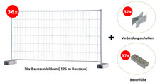 36x Bauzaun + Betonfuß Verbinder Set Absperrung Verzinkt Mobilzaun 3,5m*2m 126m