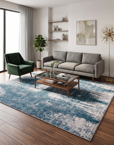 Modern hand knotted - blue, wool