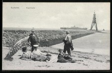 Ansichtskarte Cuxhaven, Kugelbake, Strandbesucher 