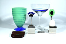 6. Design OBJEKTE ° Leder-Geldbörse Glasvase Gebäckschale Eierhalter Brosche