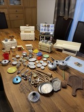 Puppenhaus Möbel Küche Blech Holz Vintage Geschirr