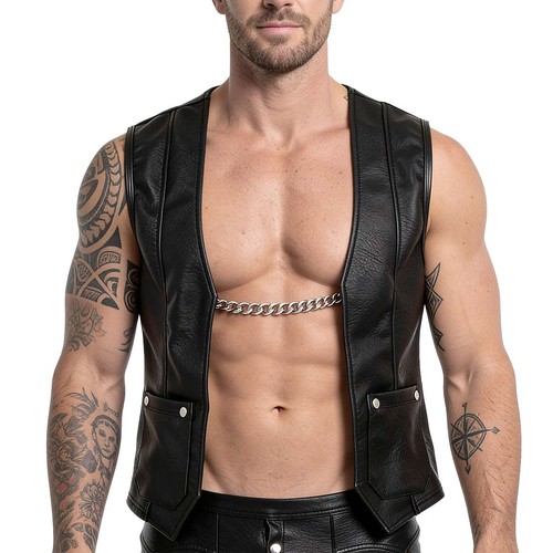 Herren weste lederimitat biker - lederimitat,