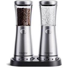 Salz Pfeffermühlen elektrisch, Edelstahl, LED, Keramik, 2er Set, wiederaufladbar