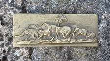 *VINTAGE WANDBILD*RELIEF*PLATTE*MESSING*ELEFANTEN~FAMILIE*LAUCHHAMMER*KUNSTGUSS*