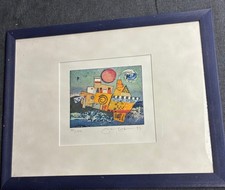 Jutta Votteler Farbradierung gerahmt Schiff Originalgrafik 97 / 150  1999