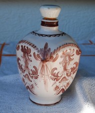 A Keramikflasche mit Stopfen: SPIRITUS E VINO weiß m. Bemalung rot Ulmer Keramik