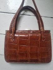 Krokodil Leder Braun Vintage Tasche Alt Gebraucht Echtes Leder
