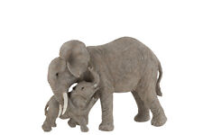 J-Line Elefant Figur Mutter Kind Knuddeln Familie in Grau L28,5 cm