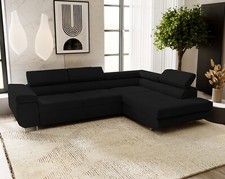 Ecksofa mit Schlaffunktion & Bettkasten- Federkern & Verstellbare Kopfstützen