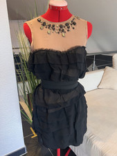 Designer Kleid LANVIN H&M Seide Gr. 34 XS (passt S) Beige Schwarz Edel 