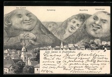 Friedrichroda, Ansichtskarte, Teilansicht, Berg mit Gesicht / Berggesichter 