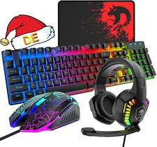 DE Rainbow RGB Gaming Tastatur und Maus Headset USB für PS4 Xbox One PC Laptop