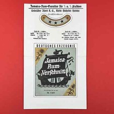 Rum Garnitur Etikett Jamaca Rum No. 11201 Gebrüder Illert, Hanau Lithografie