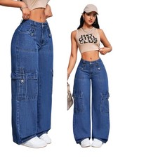Damen Cargo Jeans Weit Bein