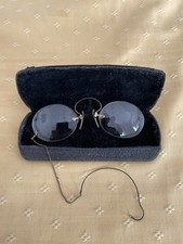 Zwicker Kneifer vor1945 randlos rund bewegl.Auflgn.Federklemm.orig.Etui Schmölln