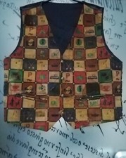 Weste XL 100%ECHTES LEDER WITZIG INFO POST FRISEUR GELD BAHN KOFFER BUS...