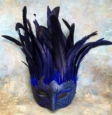 Halloween Feder Maske Blau