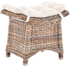 Rattan Fußhocker geschwungene Ablage, Sitzhocker mit Kissen (Mehrfarbig)