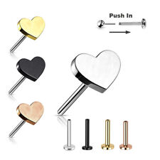 1,2mm Titan Stecksystem Labret Mini Herz Nasen Ohr Piercing Push in Pin Gold Sil
