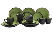 Kaffeeservice 18-teilig Geschirrset 6 Personen Keramik Grün Schwarz