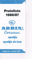 Prospekt Preisliste Camper Wohnwagen Wohnmobile Adria von Januar 1987 YV1