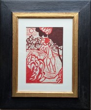Ernst Ludwig Kirchner Dat. 1913 Faksimile Schnitt 31,5 x 20 cm. Echtgoldrahmug