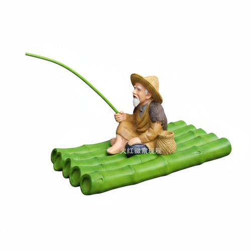 Fischerfigur auf bambusfloß - fischerfigur,