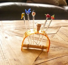 Cocktail Käse Pieker Picker 50er 60er Jahre Glas Bambus Vintage aus Nachlass