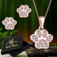 Tierpfoten Pfote Zirkonia 925 Silber Gold Rotgold Hund Katze Ohrringe Halskette