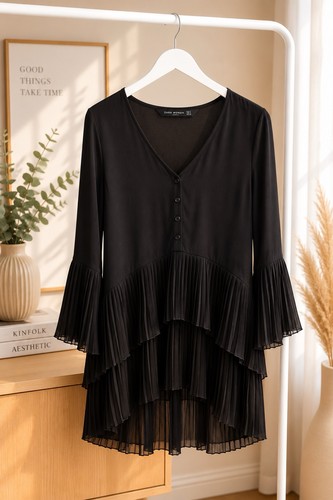 Zara plissee bluse schwarz - zara, |