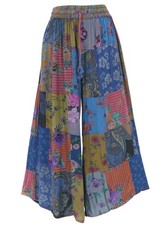 Patchwork Hose, weite Boho Sommerhose - blau