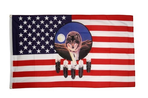 Fahne usa feder mit wolf - feder,