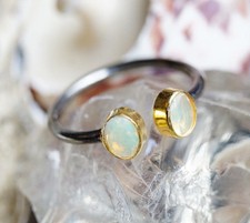 Schlicht Design Elegant 925er Silber Ring 52 60 Feuer-Opal Flash Vergoldet Titan