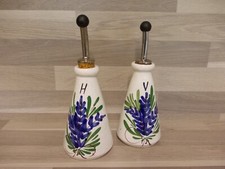 ÖL UND ESSIG FLASCHE MIT AUSGIESSER AUS KERAMIK MEDITERRAN LAVENDEL MOTIV H13cm
