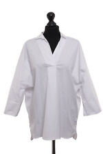 Caliban Damen Tunika Bluse 44 weiß uni ¾ Arm Kragen Regular Stoff Stretch Neu