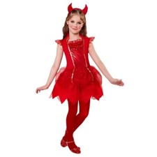 TEUFEL KOSTÜM & HÖRNER KINDER Halloween Karneval Party Satan Kleid Mädchen  0746